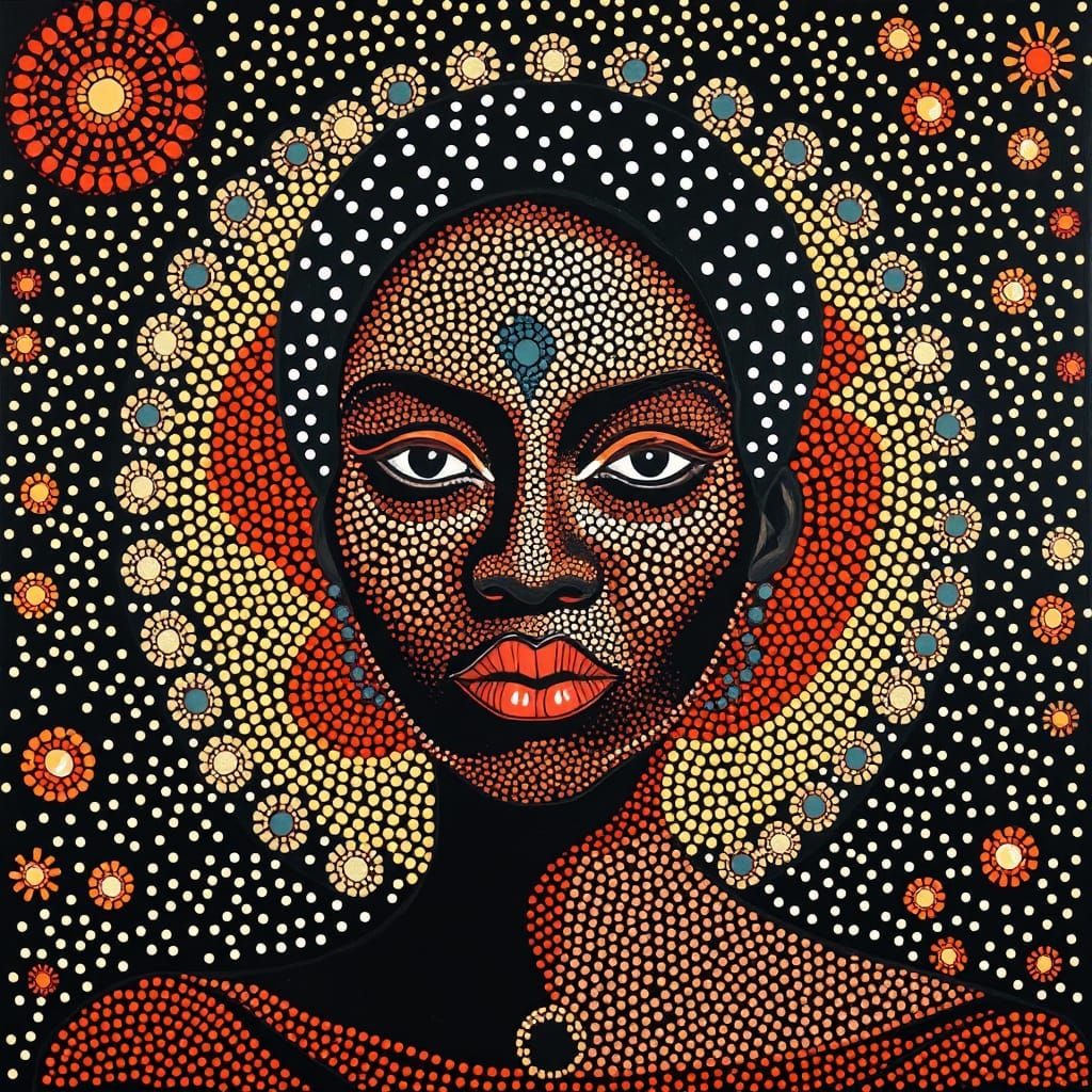 Wandjina Style Aboriginal Dot Painting Portrait