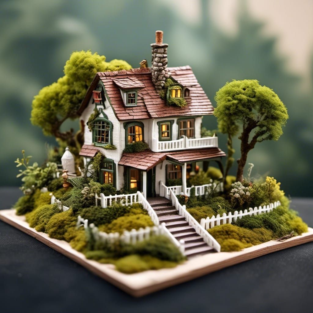 Charming Miniature House with Moss Base