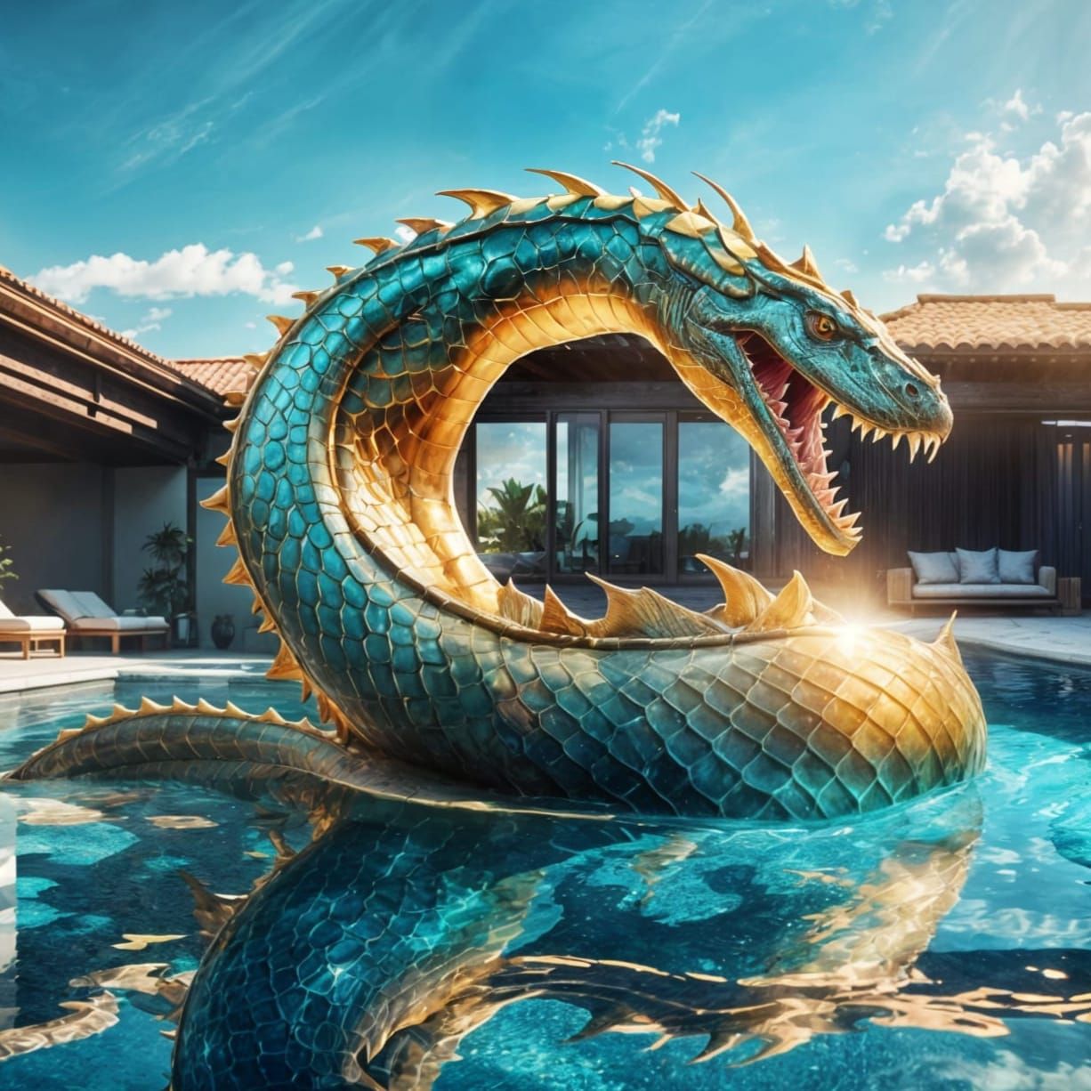 Legendary Sea Serpent Emerges from Swimming Pool