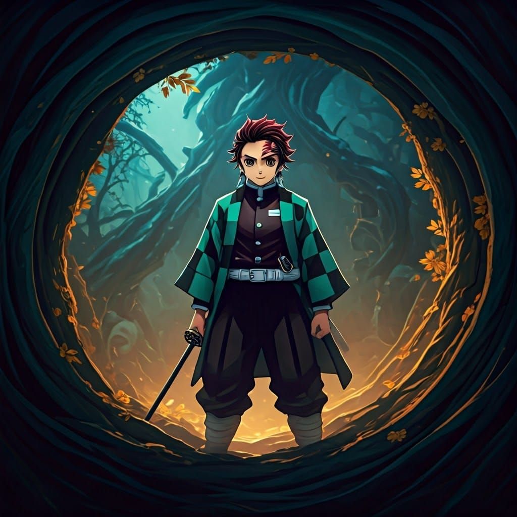 Heroic Tanjiro Kamado in Feudal Fantasy Realm