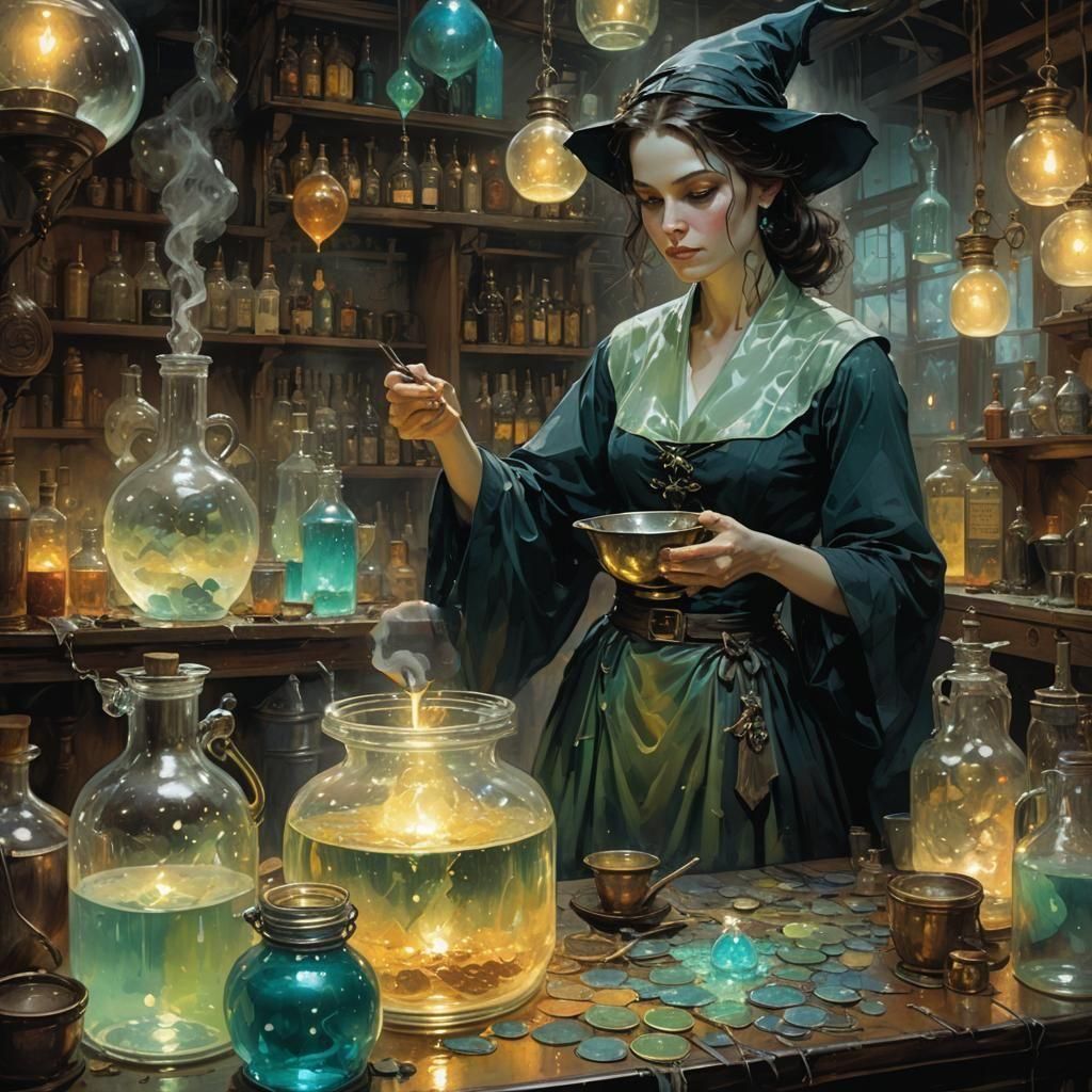 Teacher Witch brewing potions in class