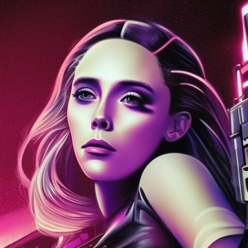 Elizabeth Olsen as The Punisher in Synthwave Style