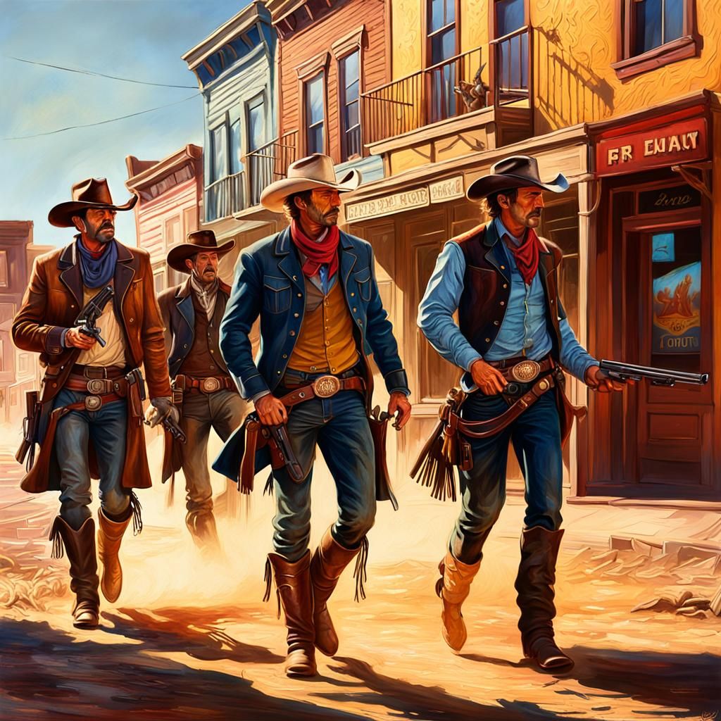 Cowboys Shootout on Main Street: Oil Painting