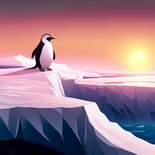Penguin Sunbathing on Iceberg, Cartoon Animation