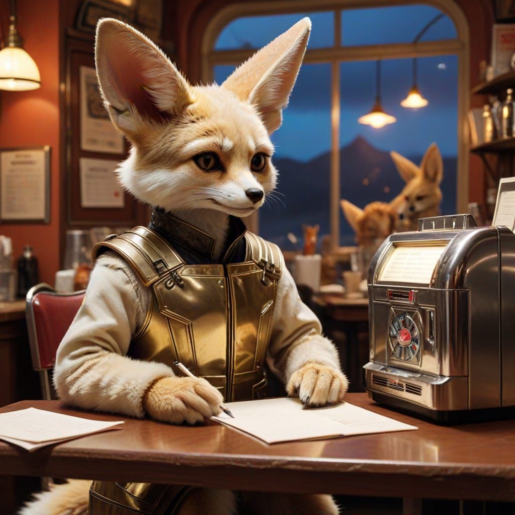 Fennec Fox Writes Letter in '50s Diner