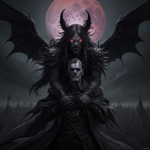 Vampire and Werewolf Battle Under Blood Moon