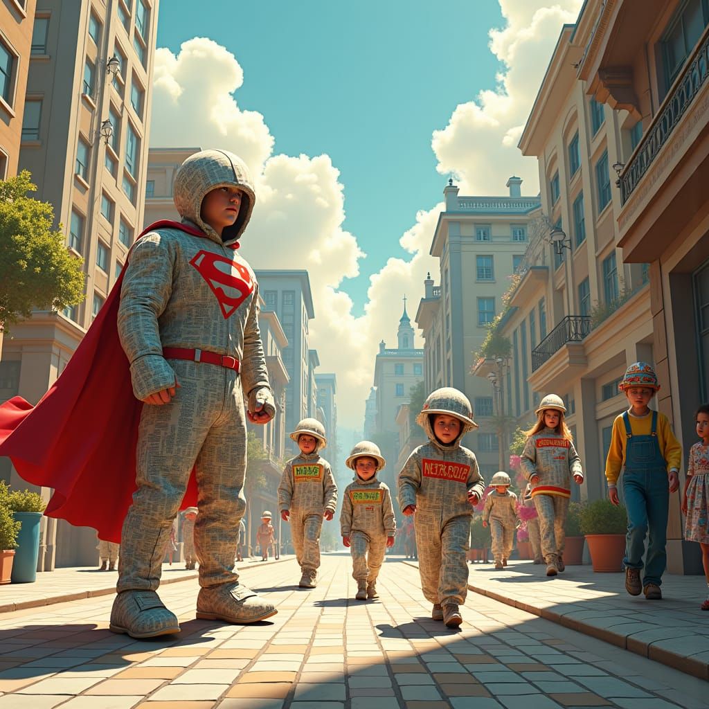 Newspaper Costumes in a Vibrant Cityscape