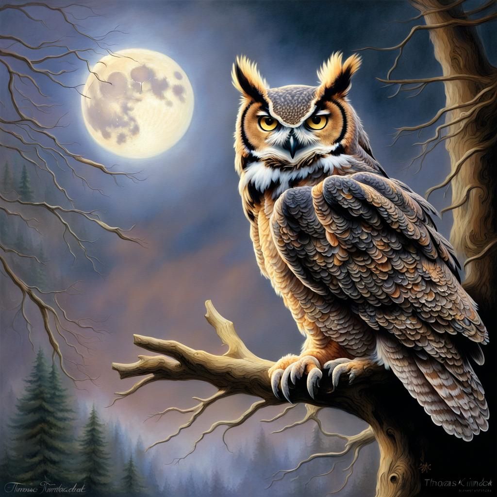 Great Horned Owl in Ethereal Moonlight