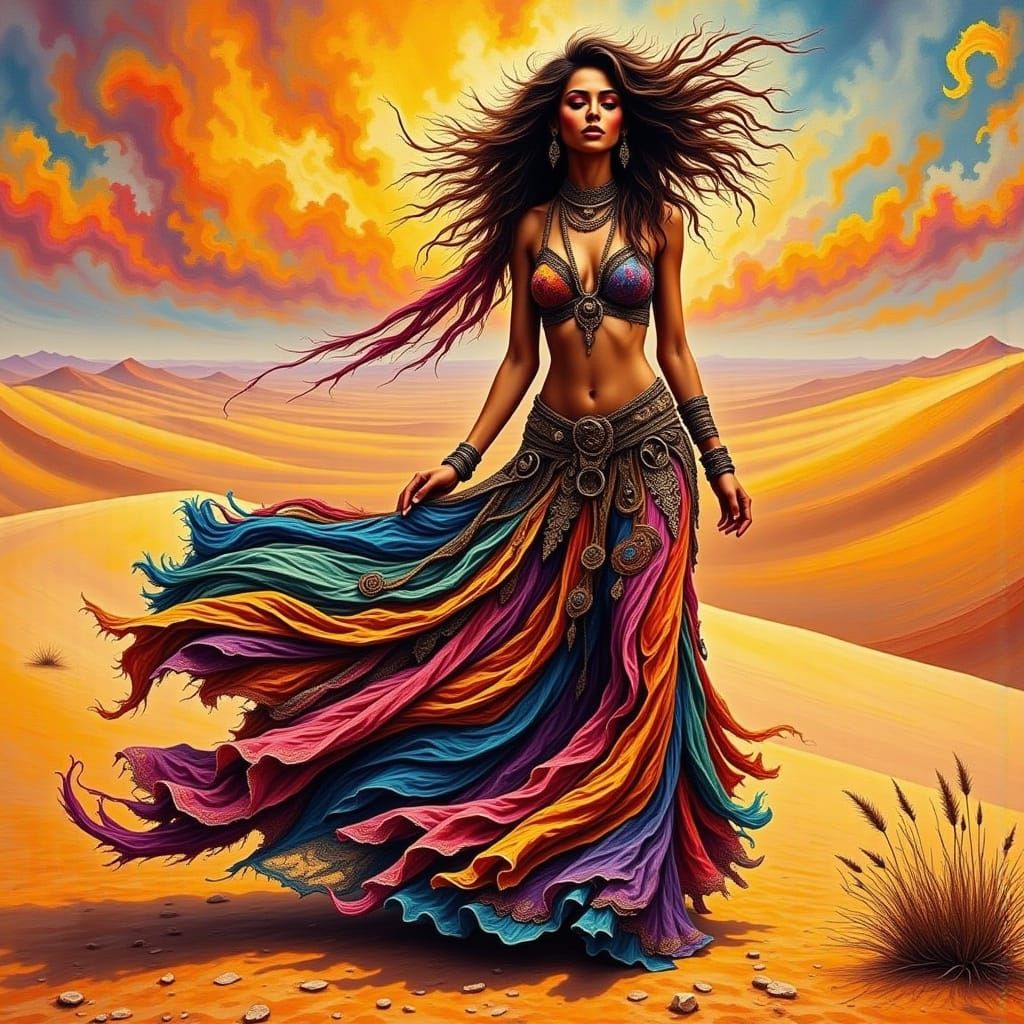 Romantic Gypsy Woman in Vibrant Mediterranean Landscape