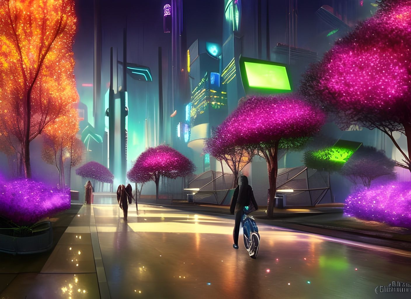 Cyberpunk Digital Park with Holographic Illumination
