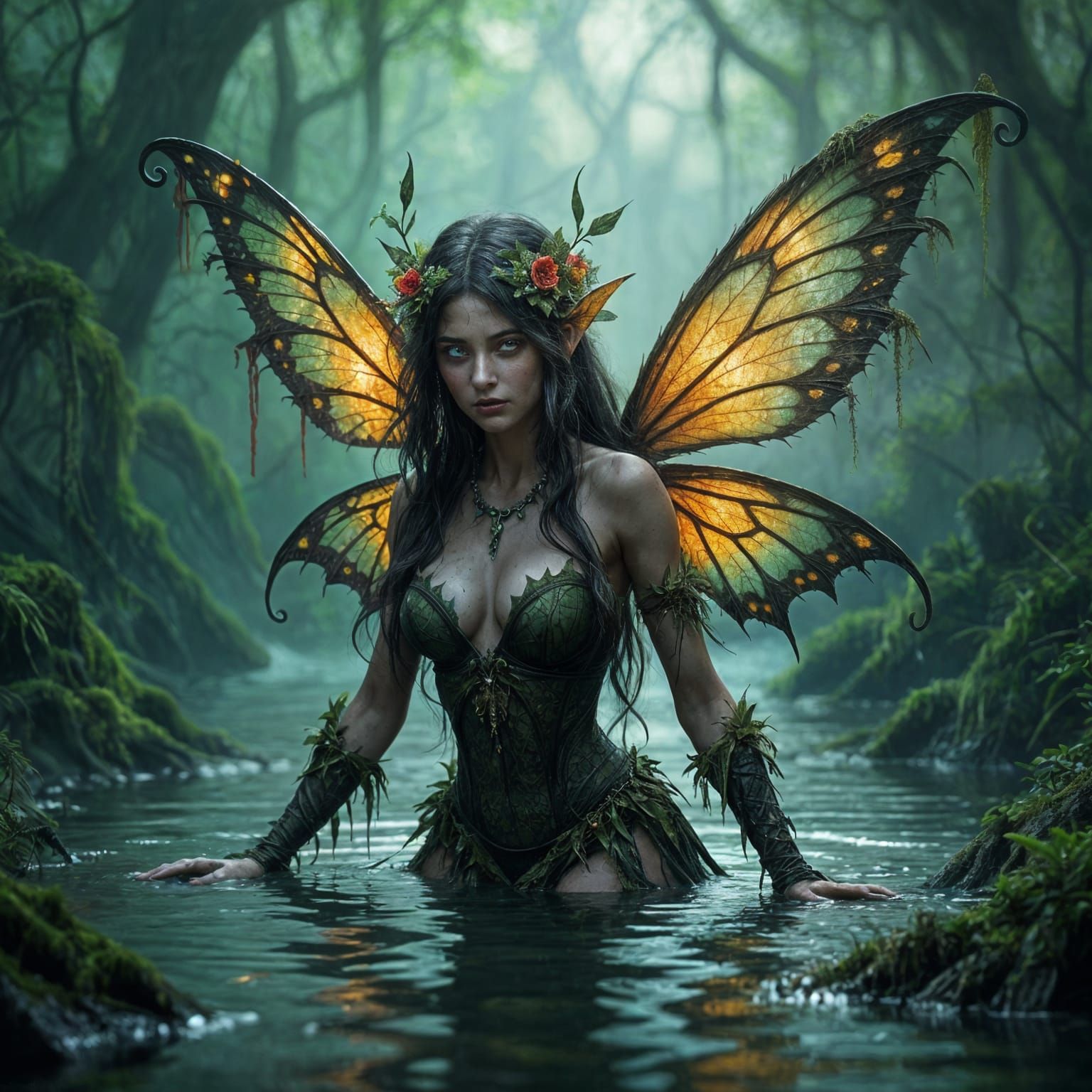 Swamp Fairy Emerges in Dark Fantasy Art Style