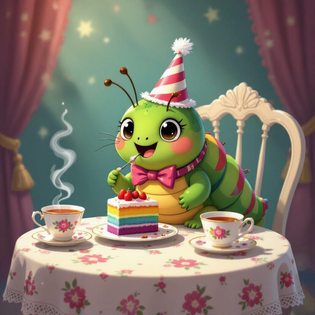 Caterpillar's Colorful Cake Party in Manga Style
