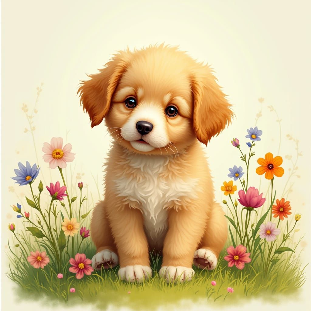 Whimsical Puppy in a Sunlit Meadow