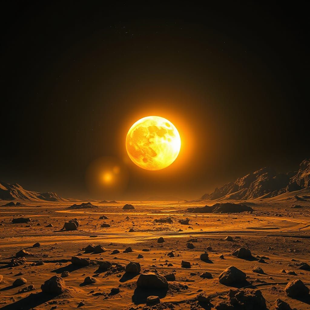 Earthrise Over Lunar Landscape, Retro-Futuristic Style