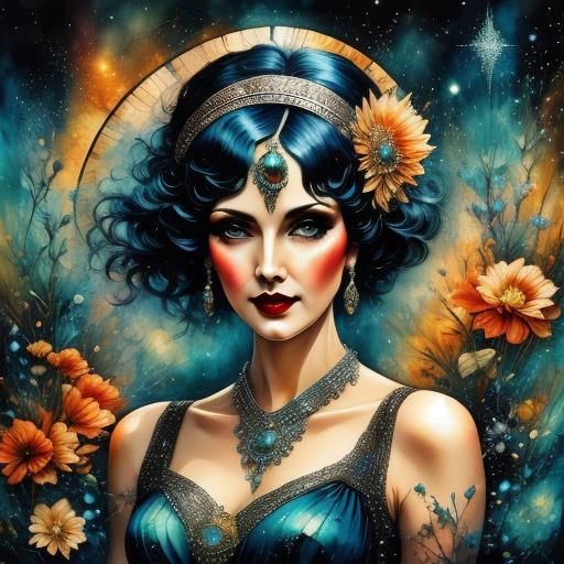 Flapper in Speakeasy with Alcohol Ink Effect