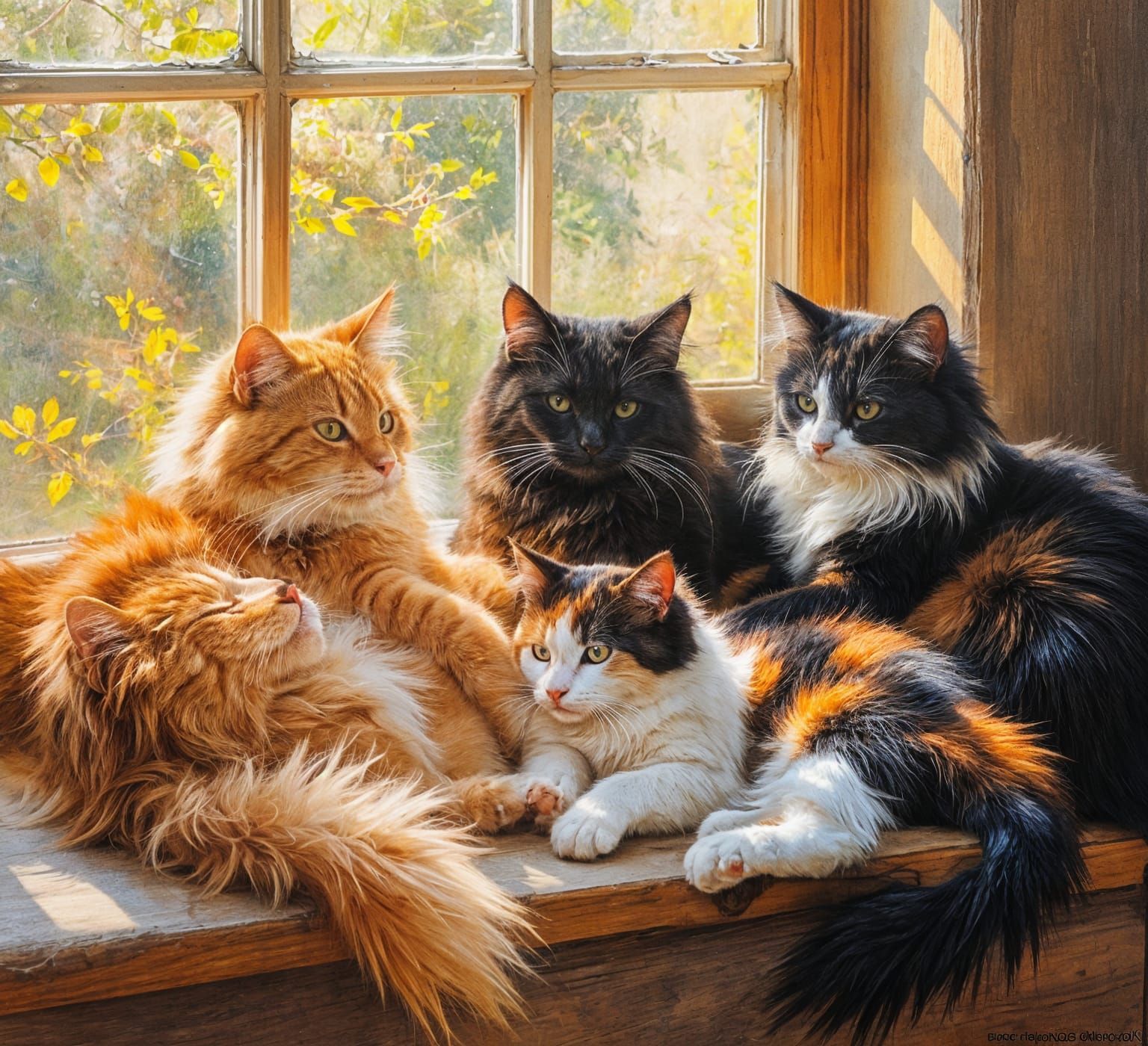 Four Cats Caring for One Kitten