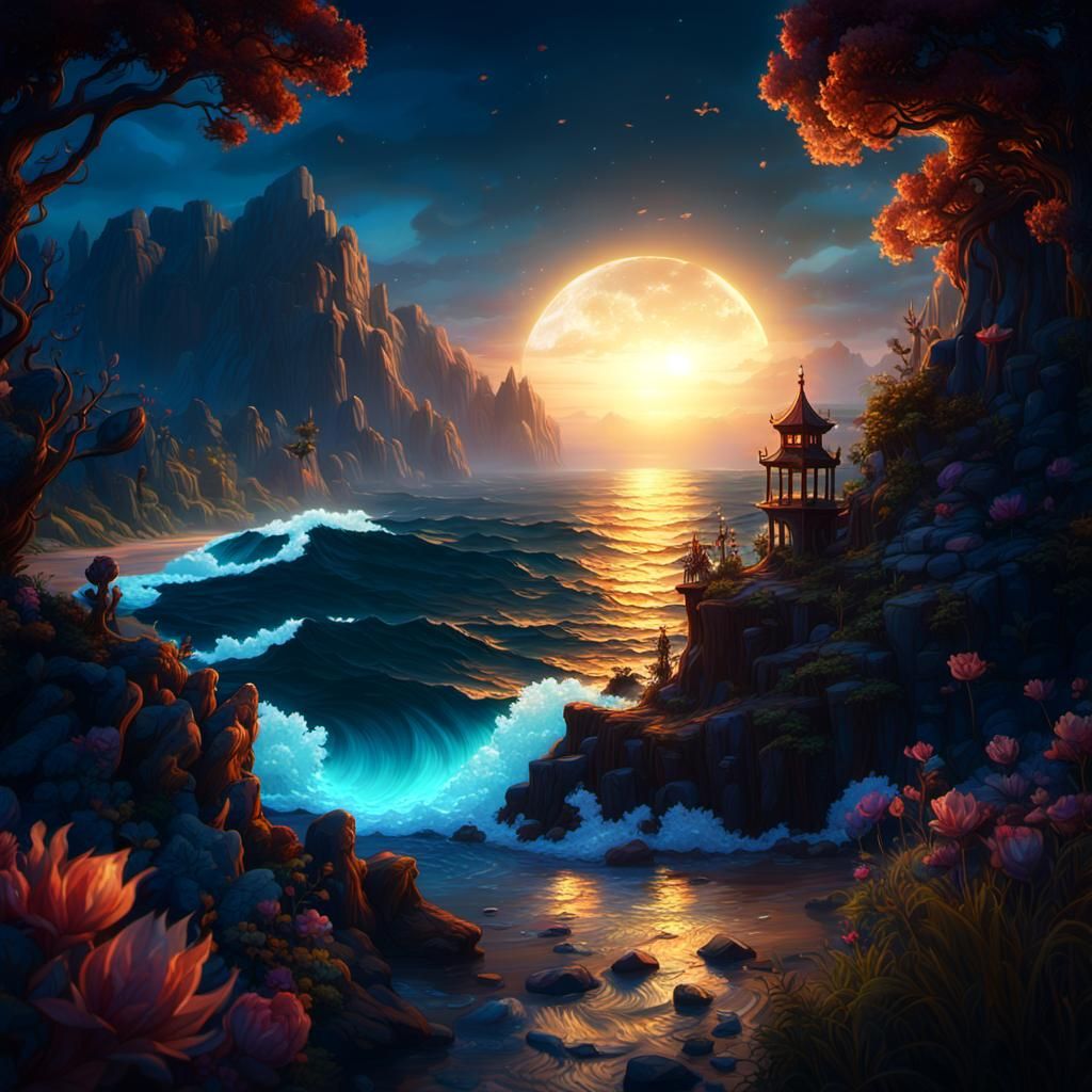 Fantastical Sunset Landscape in Detailed Matte Painting
