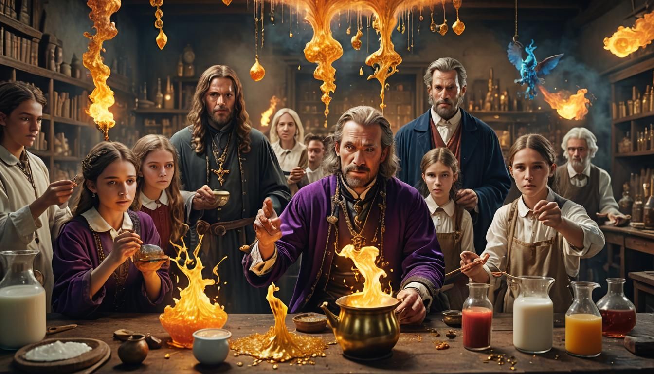 Psychedelic Alchemist Teachers in Medieval Classroom