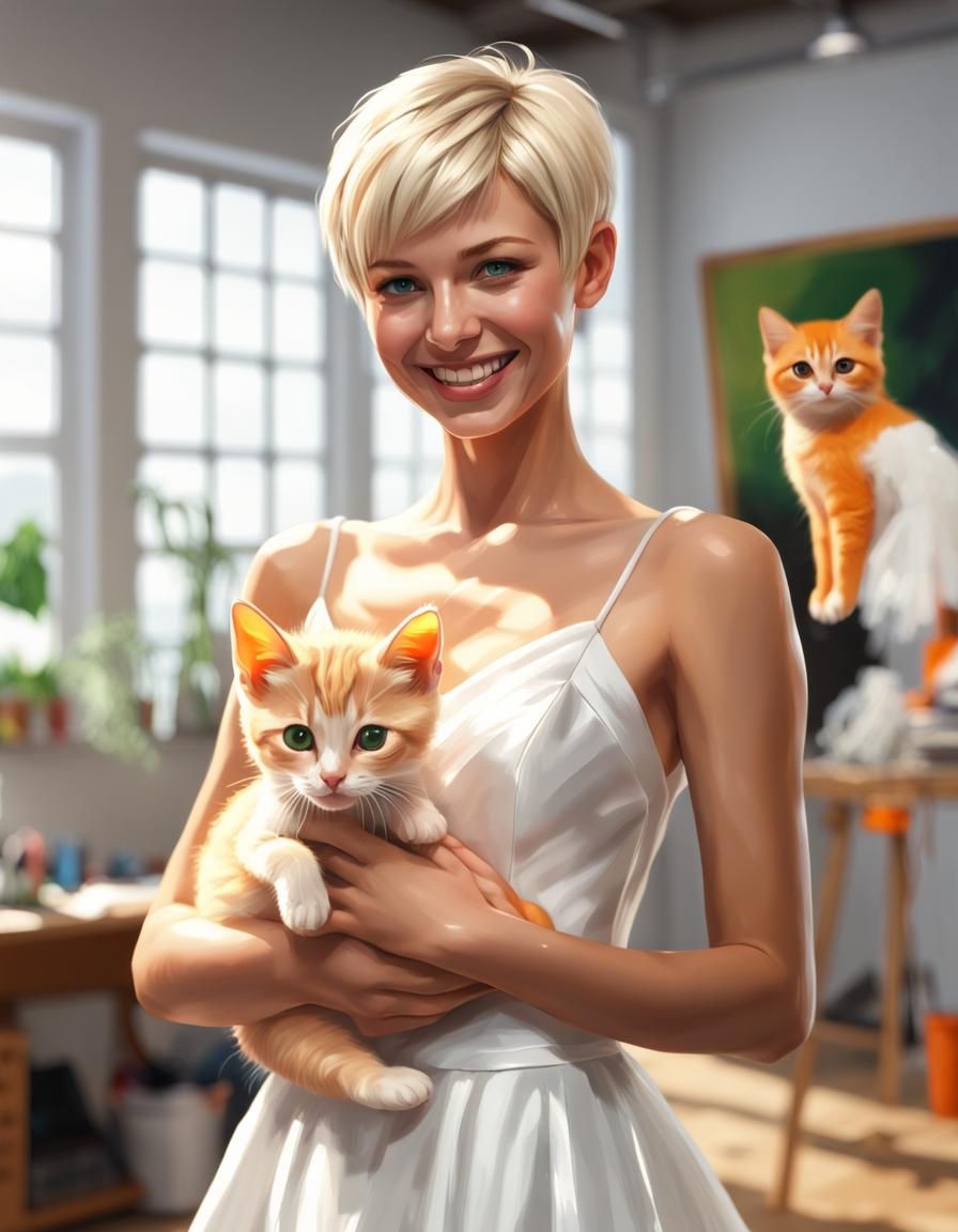 Pixie Girlfriend in Wedding Dress with Kitten
