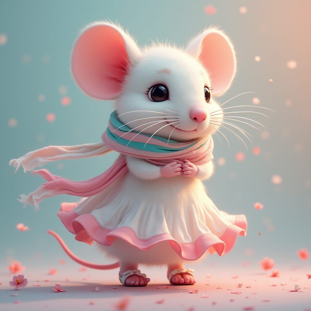 Mouse with Scarf in Hyperrealistic Digital Art