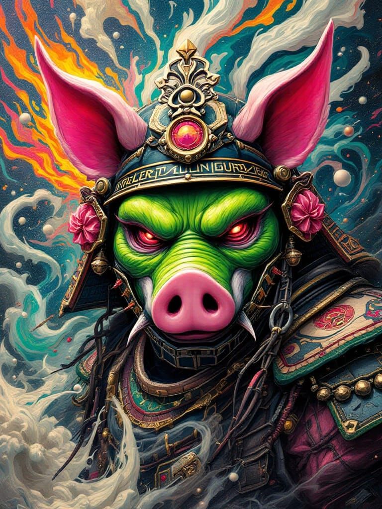 Surreal Pop Art Warrior Erupts from Cosmic Chaos