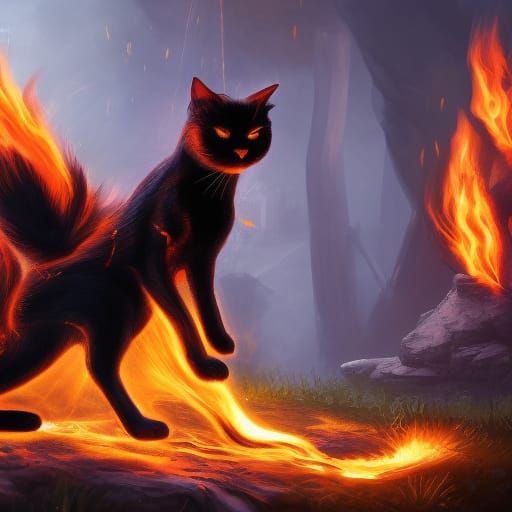 Black Cat Summons Fire: Fantasy Concept Art