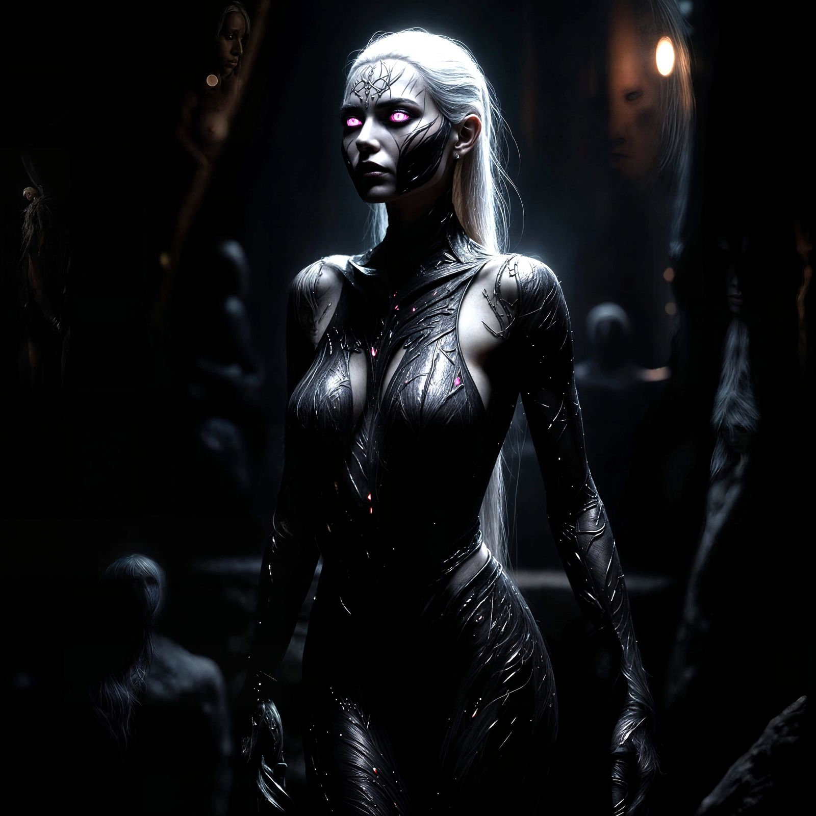 Dark Elf Woman in Atmospheric Cavern