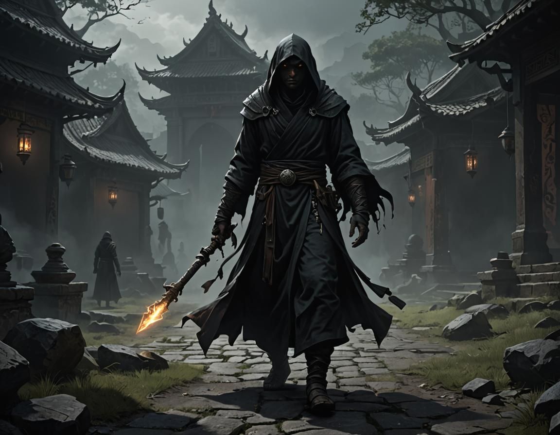 Dark Fantasy Shadow Monk in Training