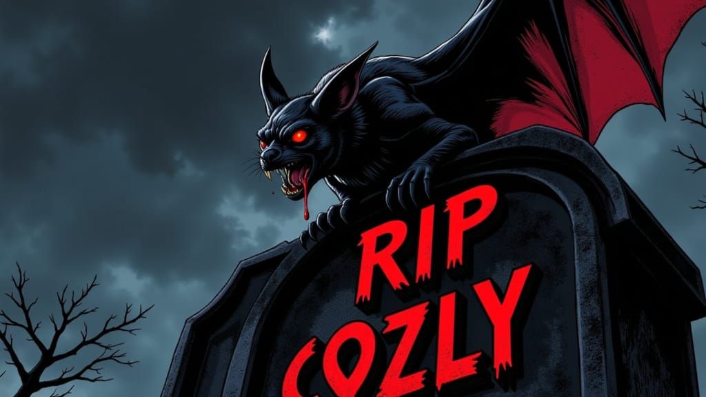 Bat on Tombstone in Junji Ito Comic Style