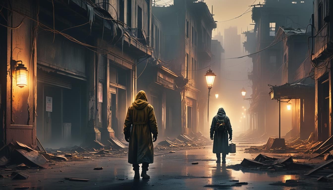 Post-Apocalyptic Figure with Lantern in Digital Art