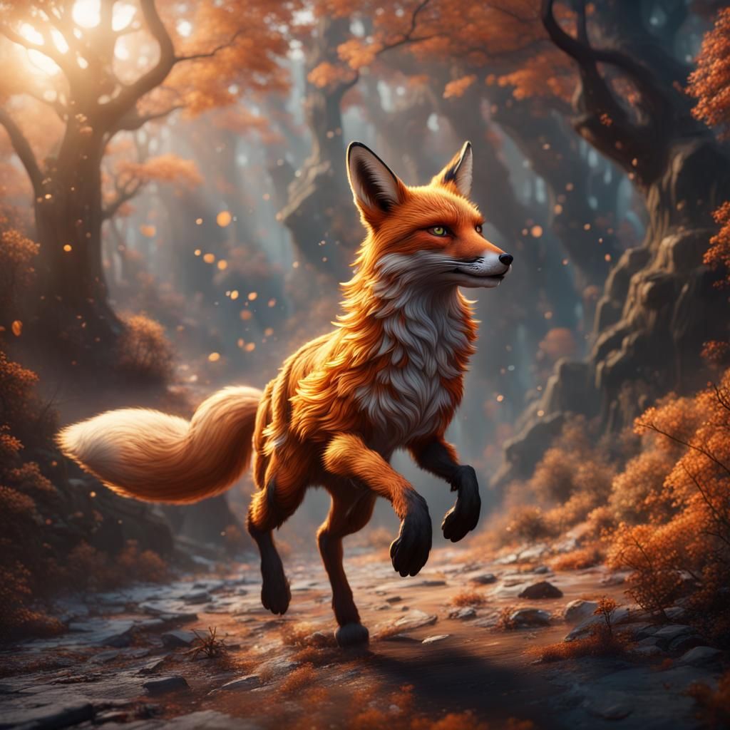 Magic Fox Running: Detailed Fantasy Concept Art