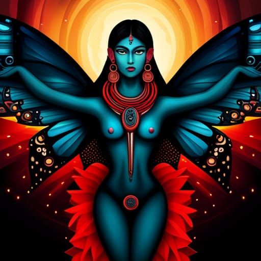 Ītzpāpālōtl Obsidian  butterfly goddess, beautiful fierce Aztec woman  , black butterfly wings