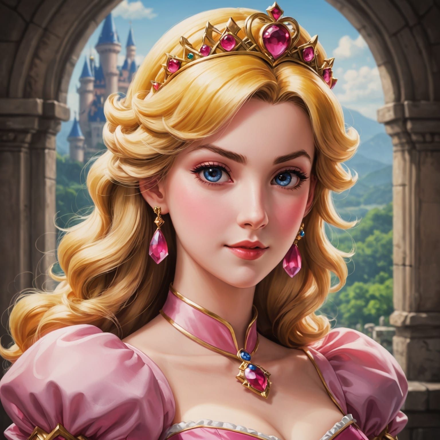 Anime Princess Peach Portrait in Japanese Manga Style