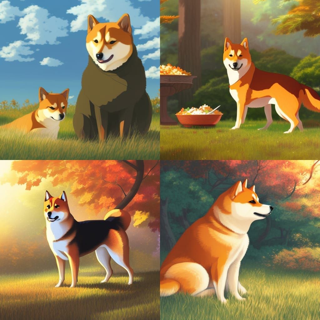 Thanksgiving Shiba Inu in Ghibli Anime Style