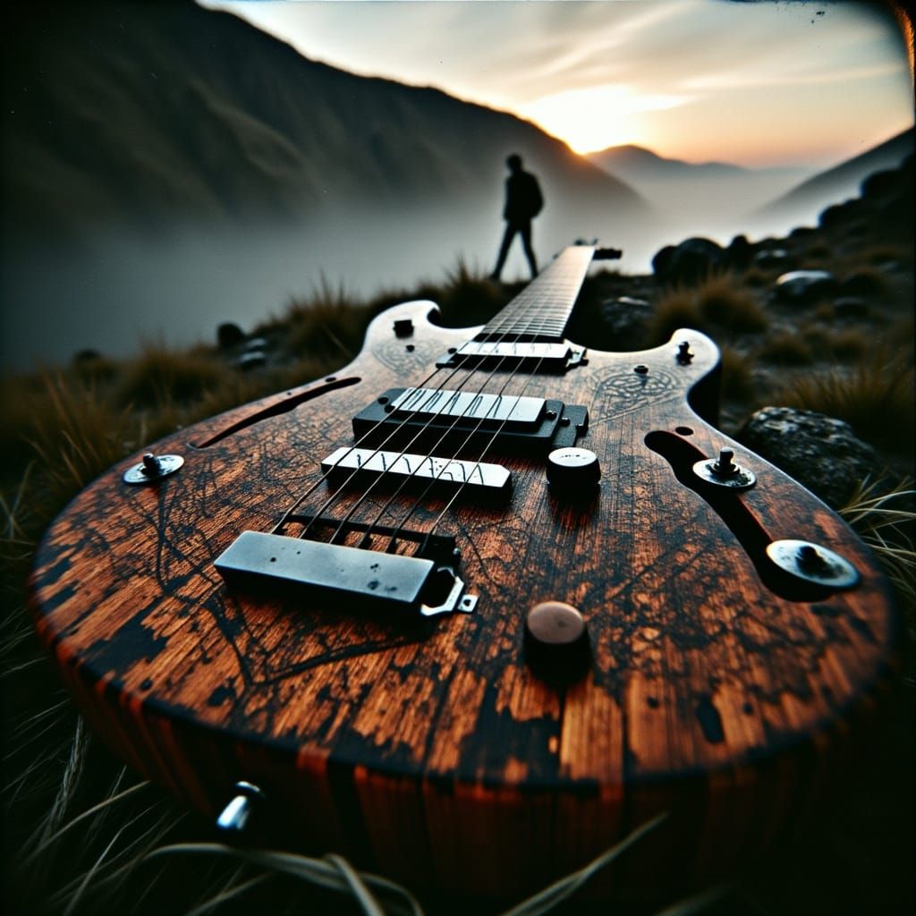 Electric Guitar in Celtic-Inspired Cyberpunk Style