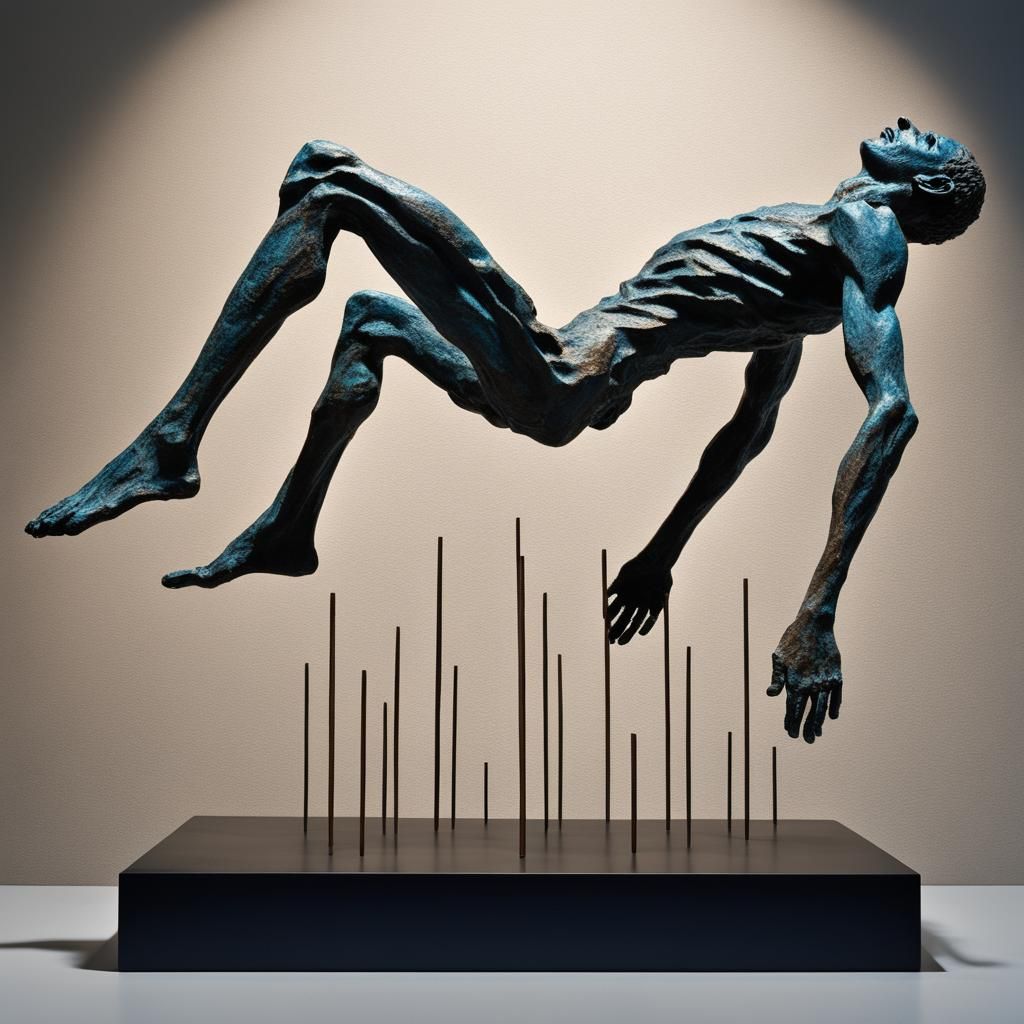 Bronze Sculpture of Falling Man in Giacometti Style