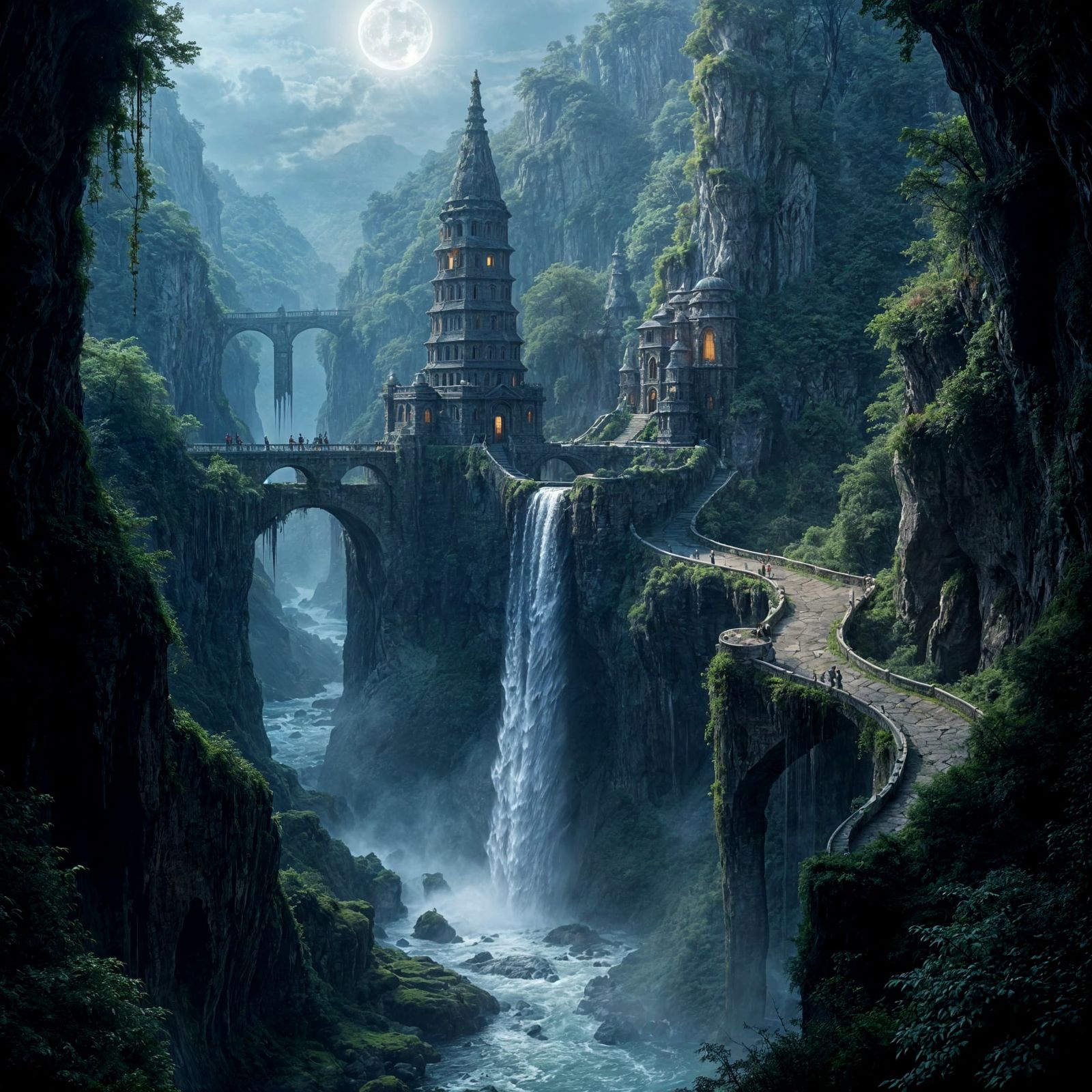 Hidden City Behind Waterfall: Bird's-Eye View