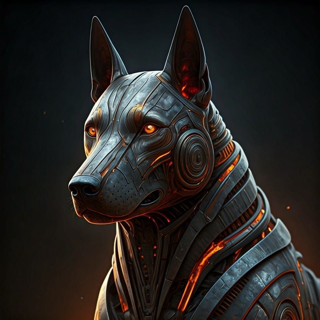 Forged Metal Canine Companion in Biomechanical Style