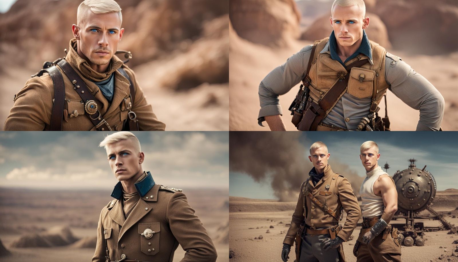 Steampunk Adonis: WWI Soldier in Apocalyptic Desert