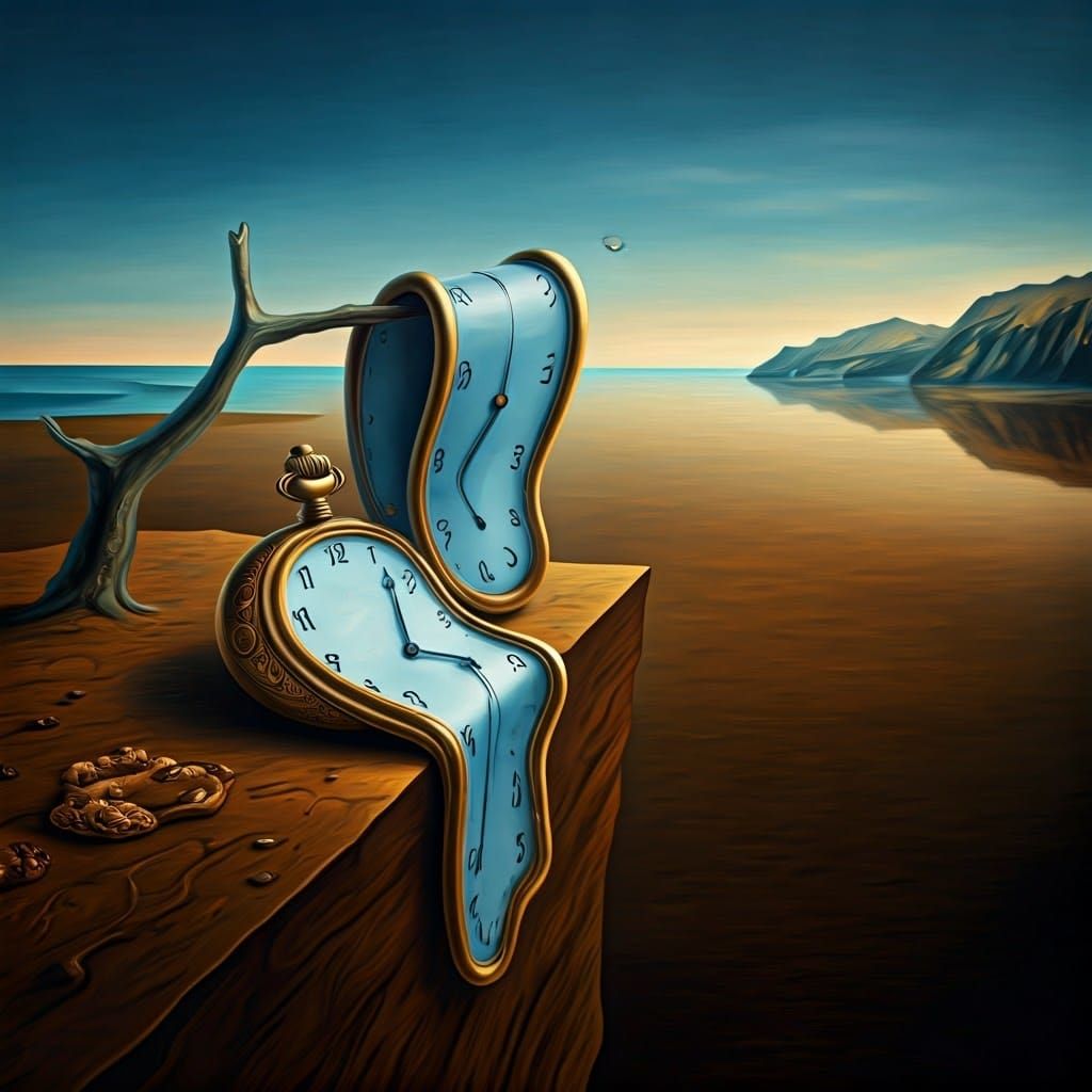 Melting Pocket Watch on Gnarled Tree in Surrealist Style