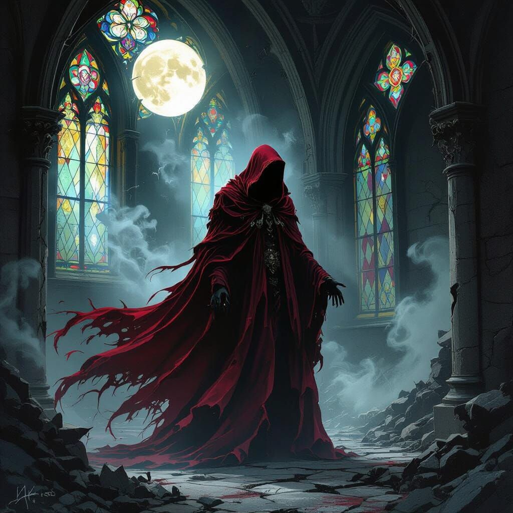 Spectral Vampire in Shadowy Gothic Manor