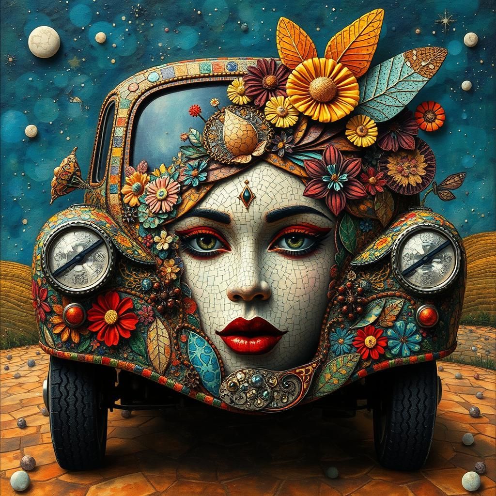 Mosaic Car in Surreal Patchwork Style