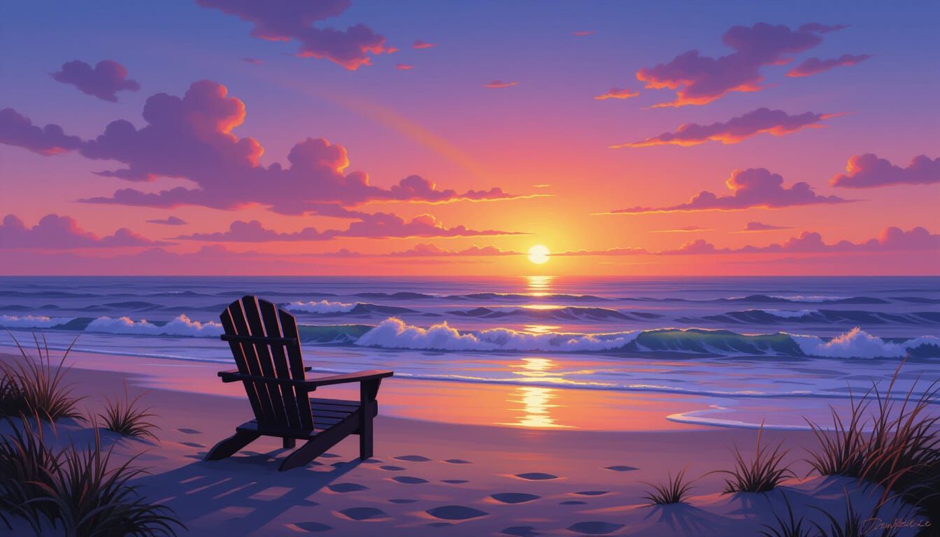 Twilight Ocean View with Adirondack Chair