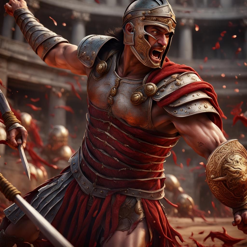 Gladiator Maximus in Battle, Botticelli Art Style
