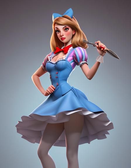 Alice in Wonderland Pin-Up with Knife, CGI Art