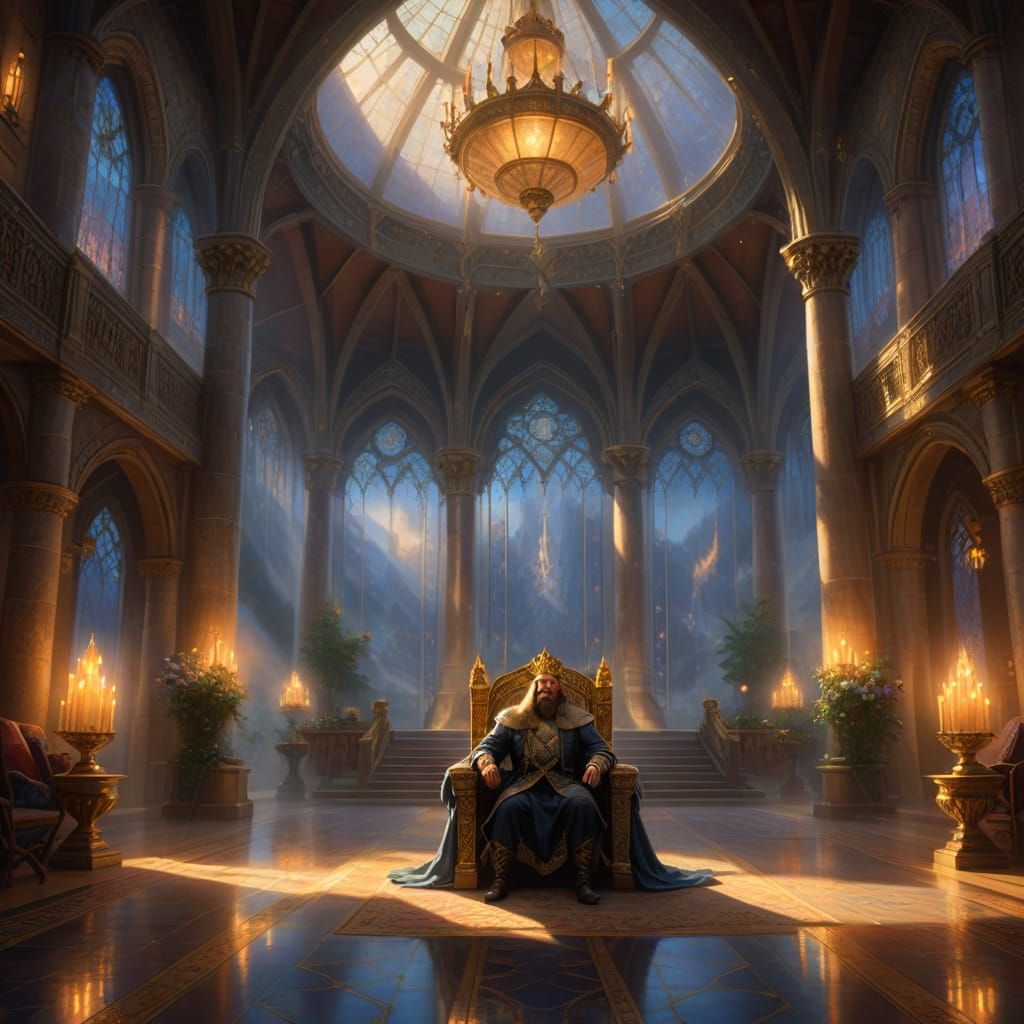Ethereal Fantasy Hall with King on Throne