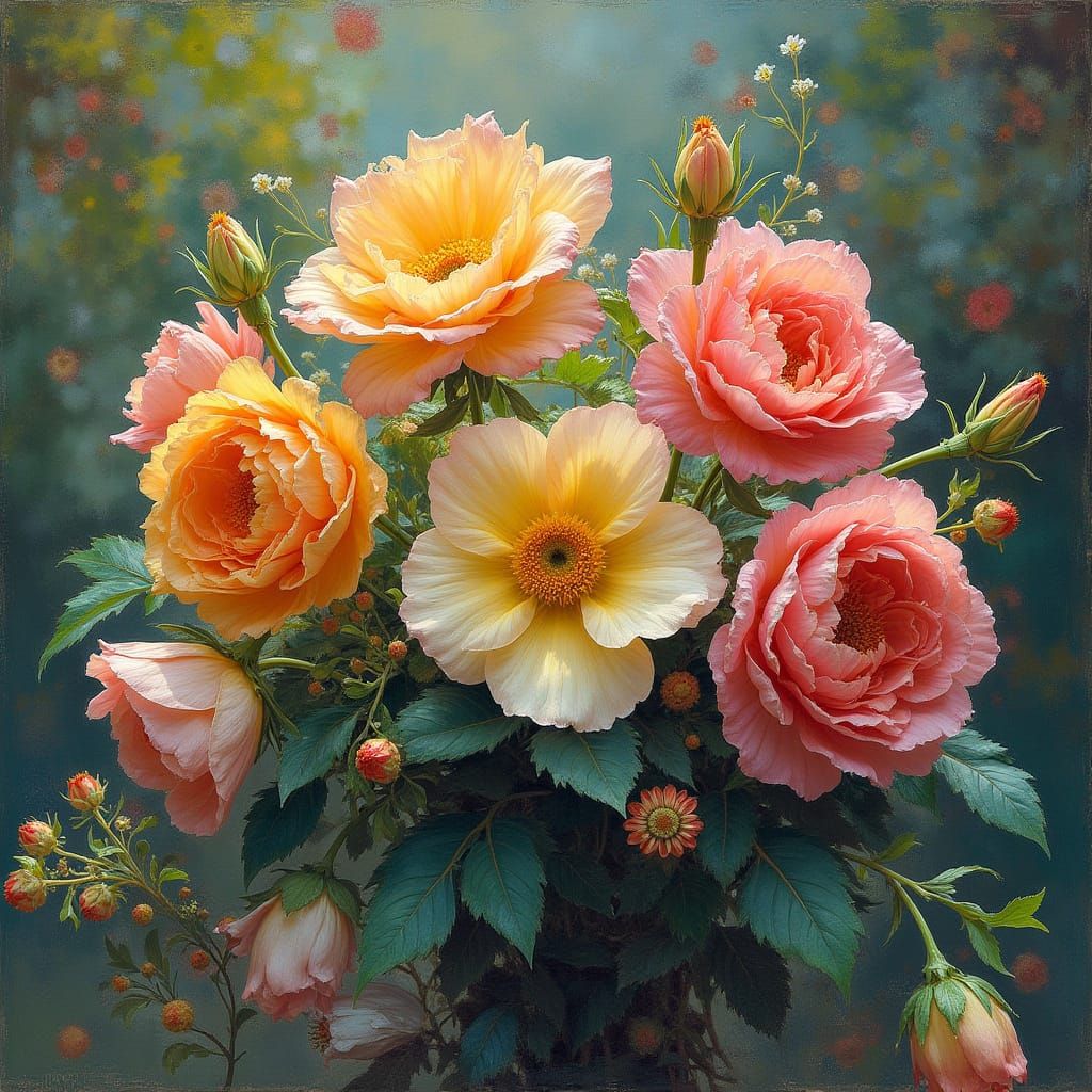 Impressionist Bouquet in a Lush Garden Setting