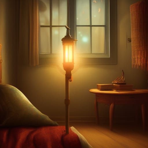 Cozy Bedroom Night Lamp in Detailed Digital Art