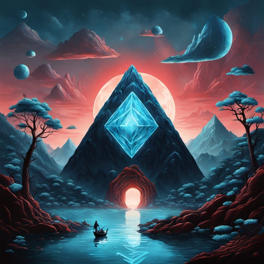 Abstract Surrealism Painting of a Blue Gondola