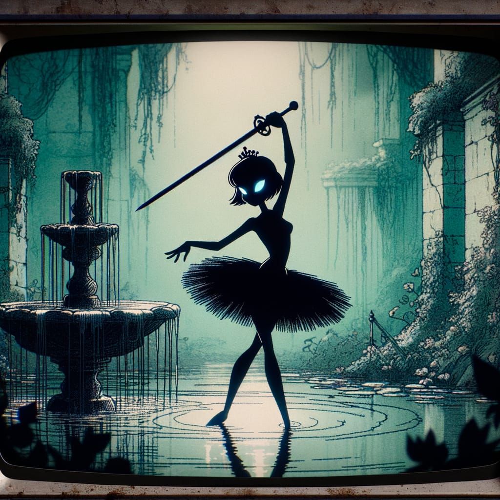Mysterious Princess with Sword in Vintage Cartoon Style